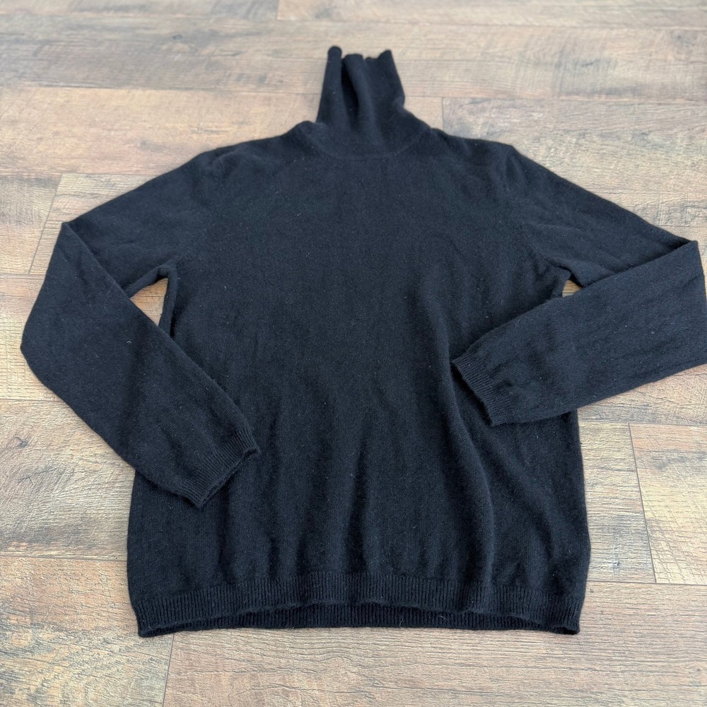 Lauren Ralph Lauren 100% Cashmere Turtleneck L Black Quiet Luxury Minimalist 90s